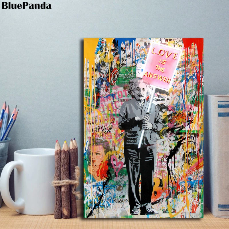 Картина на холсте Эйнштейна Graffit Mr. Brainwash Love это ответ плакат настенное искусство