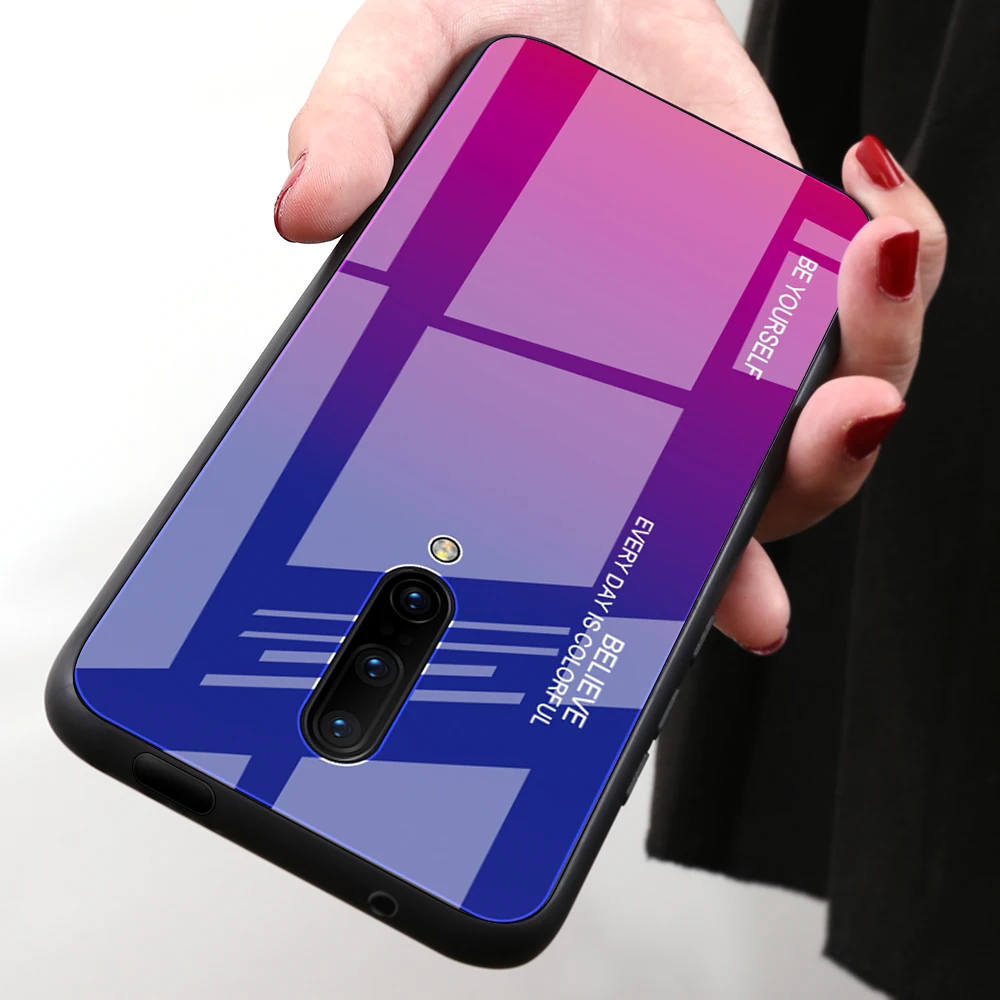 Чехол Haissky с градиентом из закаленного стекла для Oneplus 7 Pro защитный чехол задней
