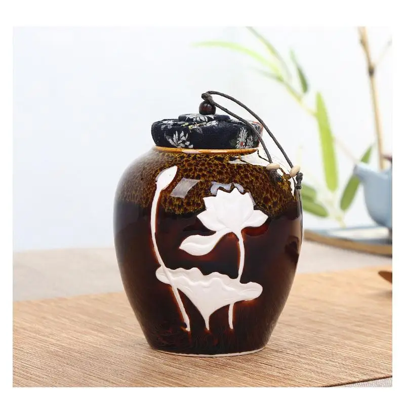 

Чайная канистра с рисунком лотоса, Традиционная Керамическая канистра для китайского кунг-фу, аксессуары для чая для дома или офиса