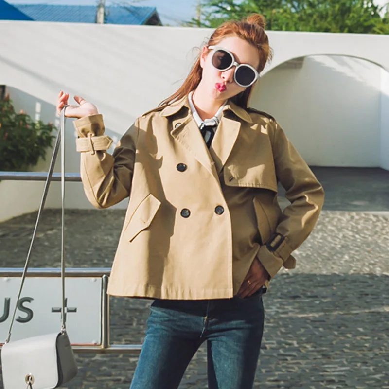 

Spring and autumn fashion ladies casual loose double breasted collar jacket jacket women short jacket