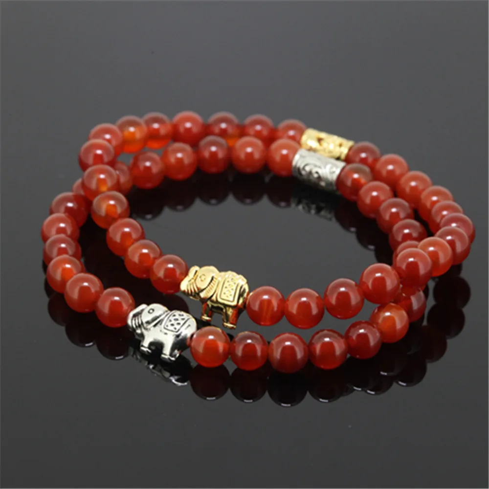 KEJIALAI 1pcs Top Quality Beaded Elephant Girl Charm Bracelet Natural 6mm Round Red Stone Beads Women As Lucky Gift | Украшения и