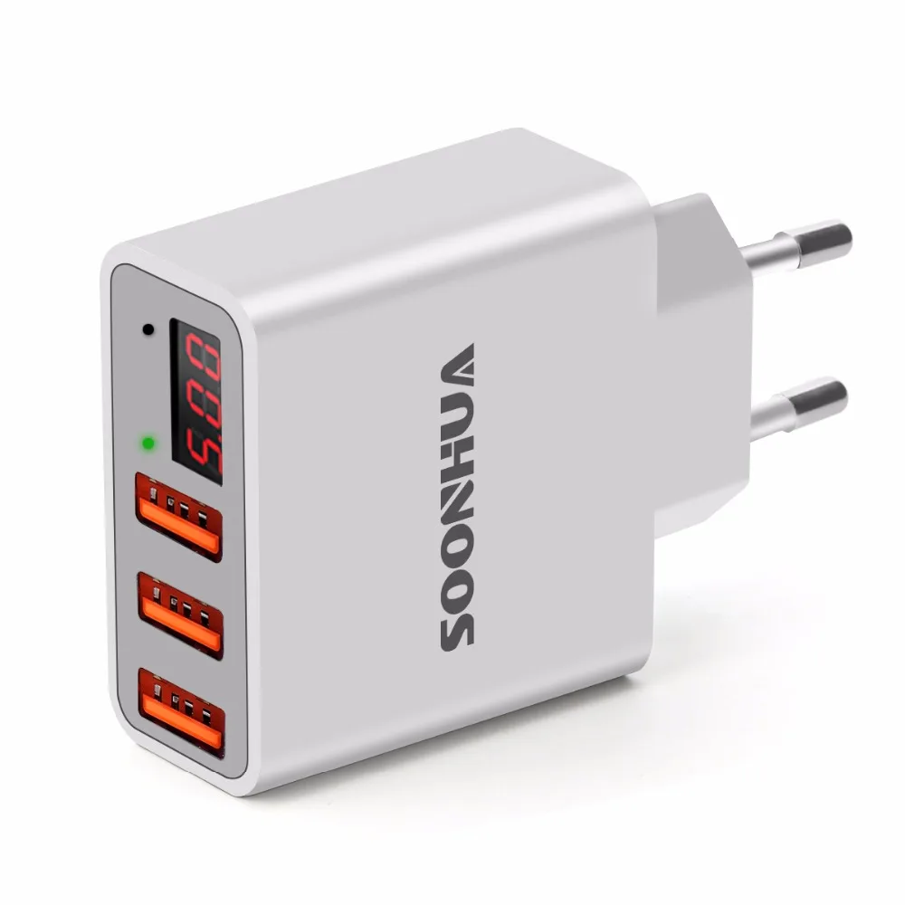 SOONHUA с 3 портами(стандарт Универсальный мобильный телефон Зарядное устройство 5 V/3.4A Быстрая зарядка для путешествий настенное Зарядное устройство светодиодный Дисплей Зарядное устройство для iPhone Xiaomi