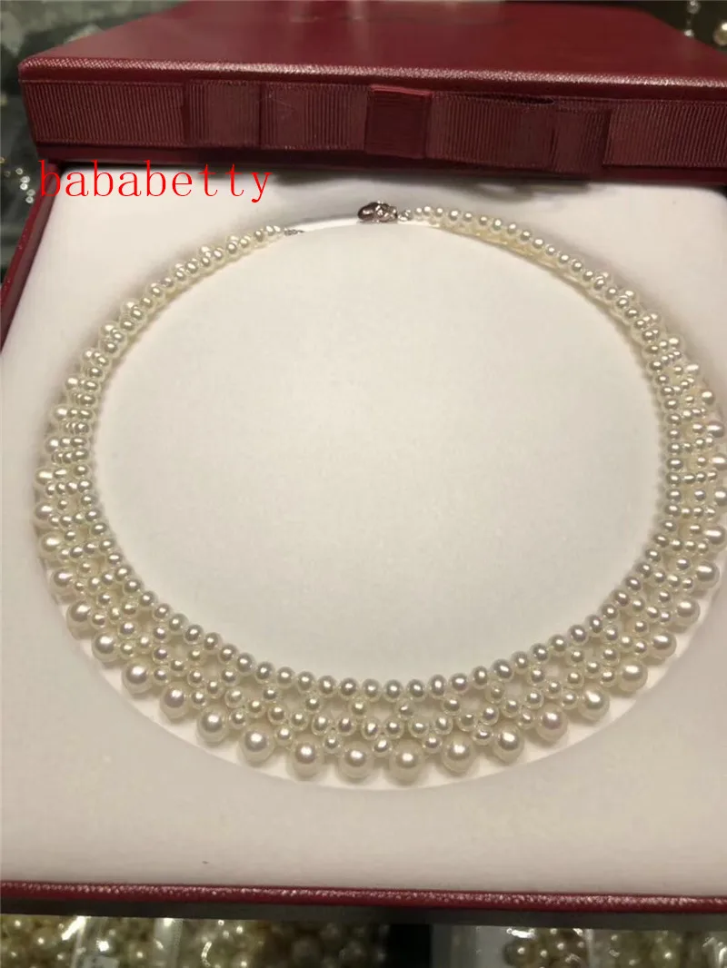 

New Natural Freshwater white Culture Pure manual weaving 5-9MM Pearl Necklace bride 16" NO BOX gift