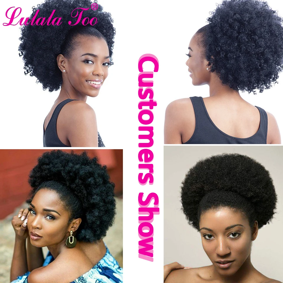 10inch Afro Puff Synthetic Hair Bun Chignon Hairpiece For Women Drawstring Ponytail Kinky Curly Updo Clip Hair Extensions