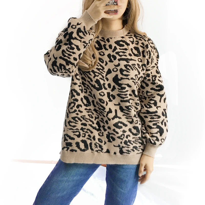 Sweater women winter 2018 knitted pullovers loose oversized leopard print pullover sweaters female outside jumper pull sweater | Женская