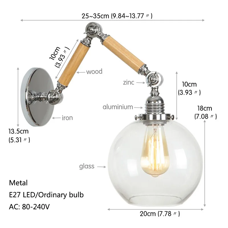 Американский промышленный стиль ретро искусство E27 LED настенная лампа деревянная