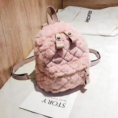 pink DORANMI, мягкие Меховые маленькие рюкзаки для женщин,, милый школьный ранец, Мини рюкзаки для женщин, ромбовидная решетка, Mochila, задние Сумки, DJB693 - Цвет: pink