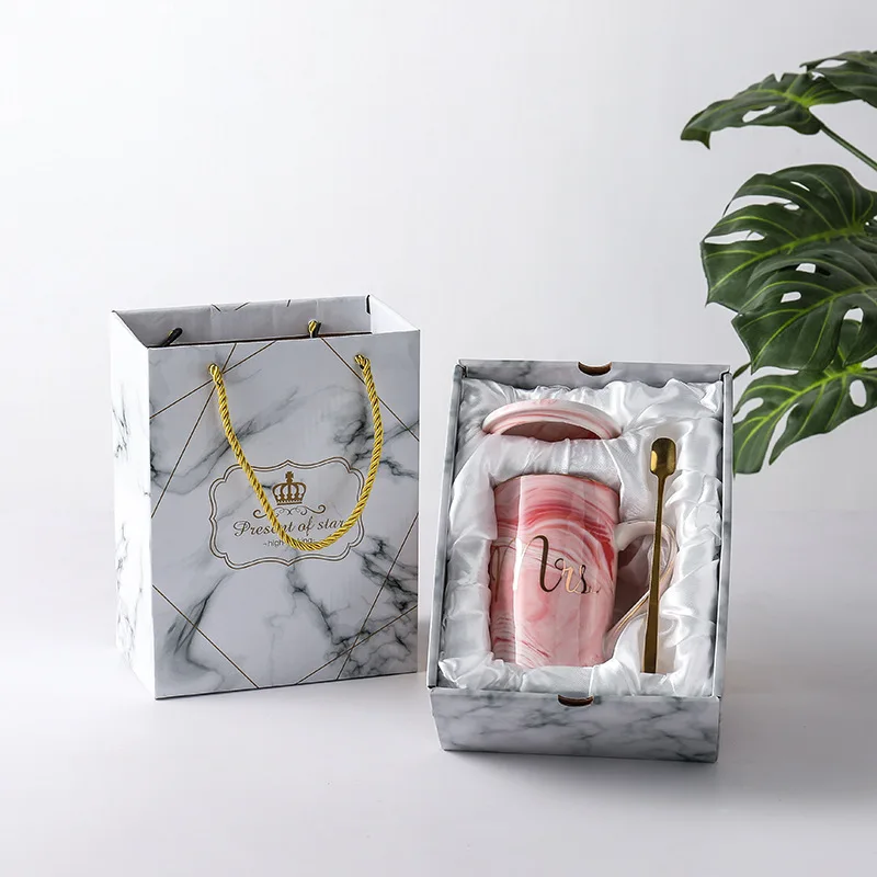 Pink-M box Креативная круглая кружка с мраморным узором Цветная Керамическая чашка Фламинго Чай Молоко Кофе Кружка хорошо продается в помещении офис подарок чашки Посуда для напитков - Цвет: Pink-M box
