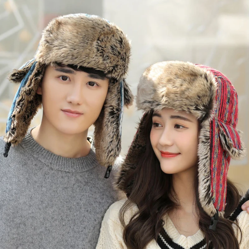 HT2002 Новая мужская и женская шапка бомбер толстая теплая зимняя русская меховая