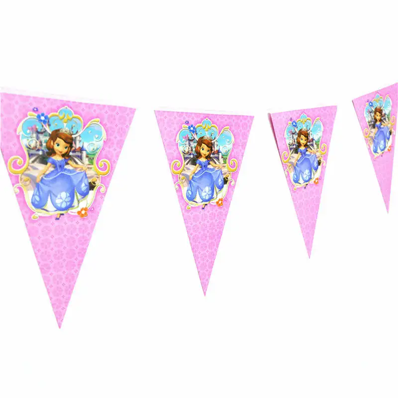 Flags-10Pcs Дисней София первая тема ребенок день рождения декоративная бумага для вечеринок скатерть чашка тарелка Принцесса Тема вечерние душ поставка - Цвет: Flags-10Pcs