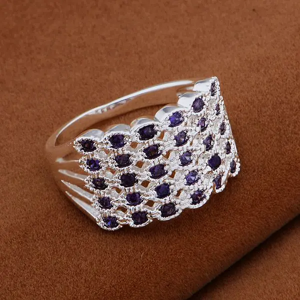 Серебряное кольцо модное для женщин и мужчин вязаные/фиолетовые камни/auxajmea chdakyka