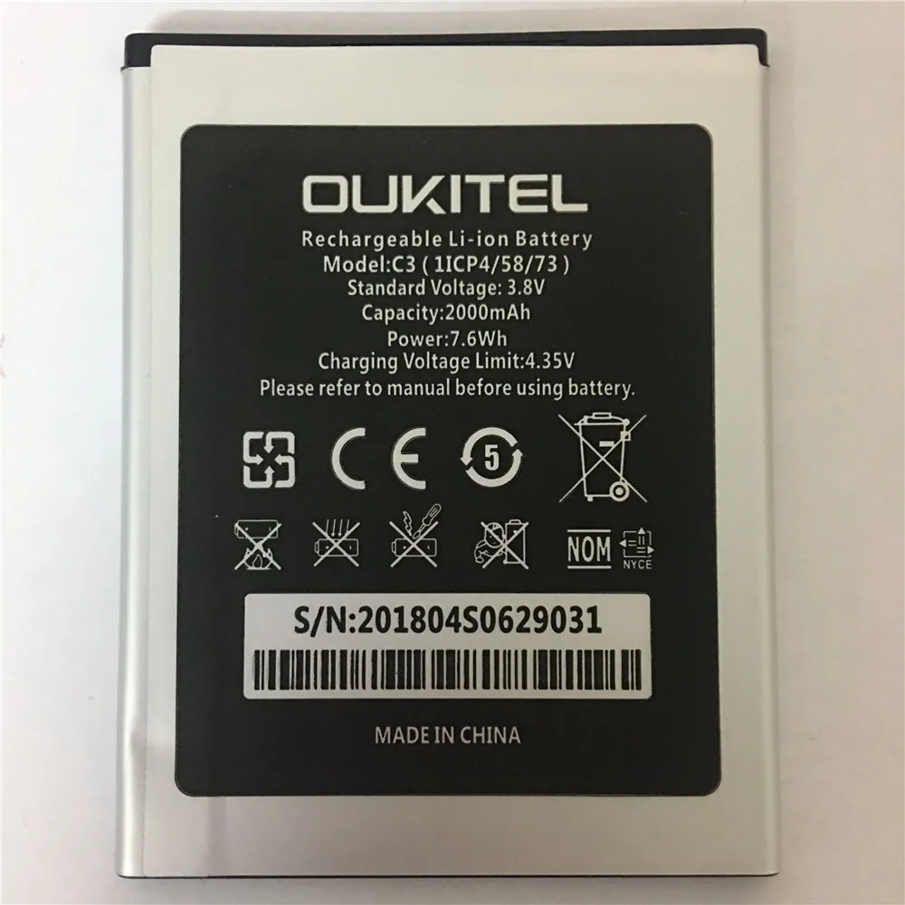 100% оригинал высокое качество Новый 2000 мАч для Oukitel C3 батарея телефона + номер