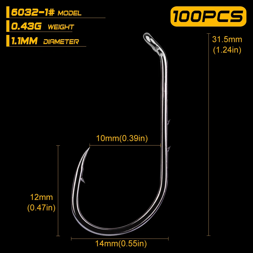 

100pcs/lot Brand Barbed Fishing Hook Fishhooks High Carbon Steel Jig Big Single Hook 1#,1/0#,2/0#,3/0#,4/0#,5/0#,6/0#