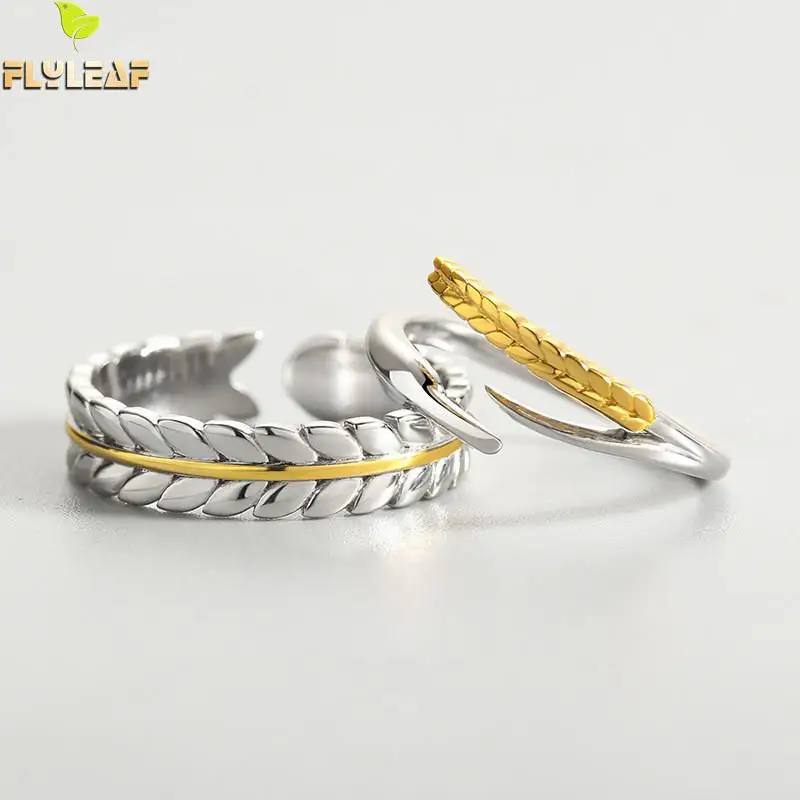 

Flyleaf Gold Wheat Real 925 Sterling Silver Rings For Women Fine Jewelry Open Ring High Quality Couple Gift Lovers' Personalized