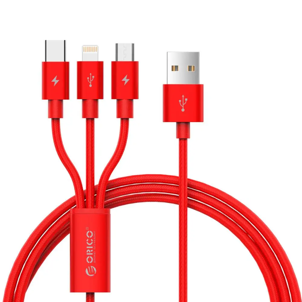 ORICO Micro для освещения type c USB кабель 3 в 1 Android зарядное устройство кабель для iPhone 7 6 6 Samsung Xiaomi Быстрая зарядка 3A - Цвет: Red