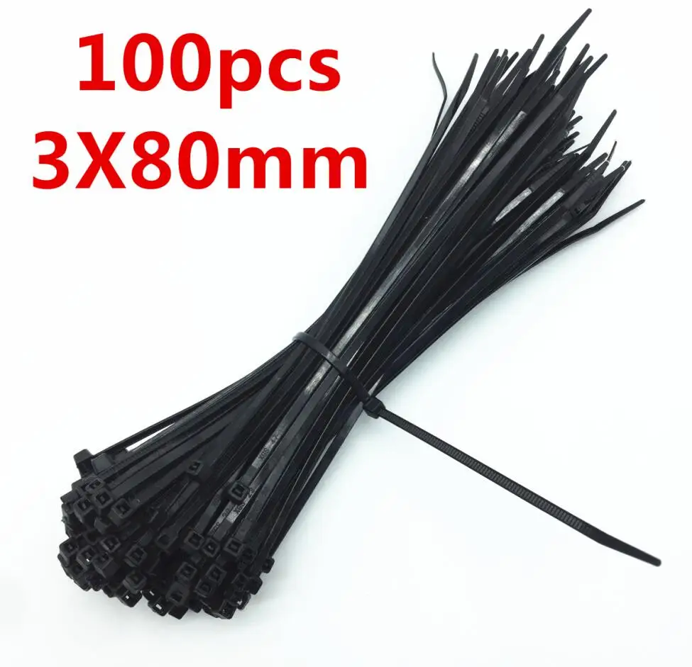 100 шт. 3X60/80/100/120/150/200 мм белый черный кабель провод кабельные стяжки самоблокирующиеся Нейлоновые кабельные стяжки Обёрточная бумага крепежная деталь на застежке-липучке - Цвет: 3 x 80mm