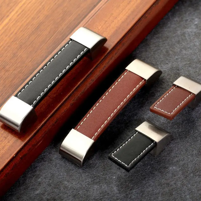 Коричневая/черная кожаная Мебельная ручка выдвижная для ящика кухонный комод