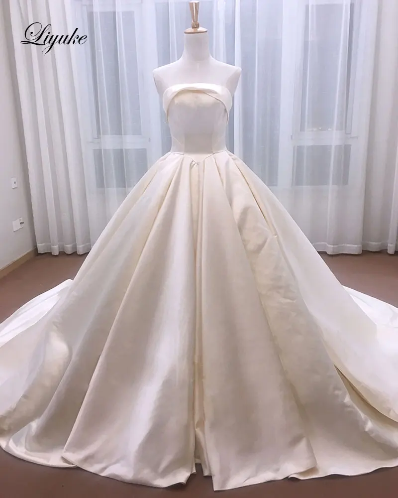 Liyuke Vestido De Noiva элегантные мусульманские свадебные платья с длинным рукавом и круглым вырезом, фатиновые кружевные исламские Свадебные платья на молнии сзади