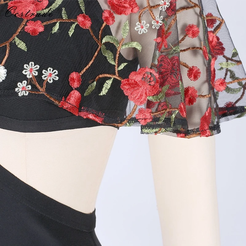 Ocstrade Round Neck Short Sleeve Mini Lace Cut Out High Quality Bandage Dress H0135-Black