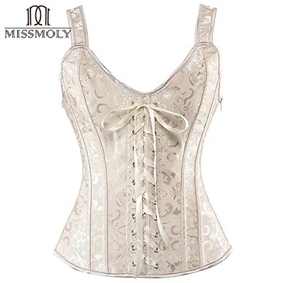 Beige Vest Top Miss Moly женский Стальной костяной длинный туловище песочные часы тело формирователь корсет стимпанк в готическом стиле Одежда Черный овербюст Корсеты с баской - Цвет: Beige Vest Top