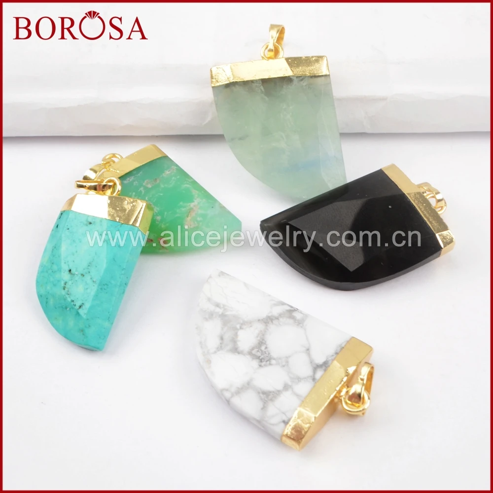 BOROSA 5 шт золотые многоцветные камни граненый Рог кулон бусины, друзы зеленый Howlite камень драгоценные камни кулон для ожерелья WX801