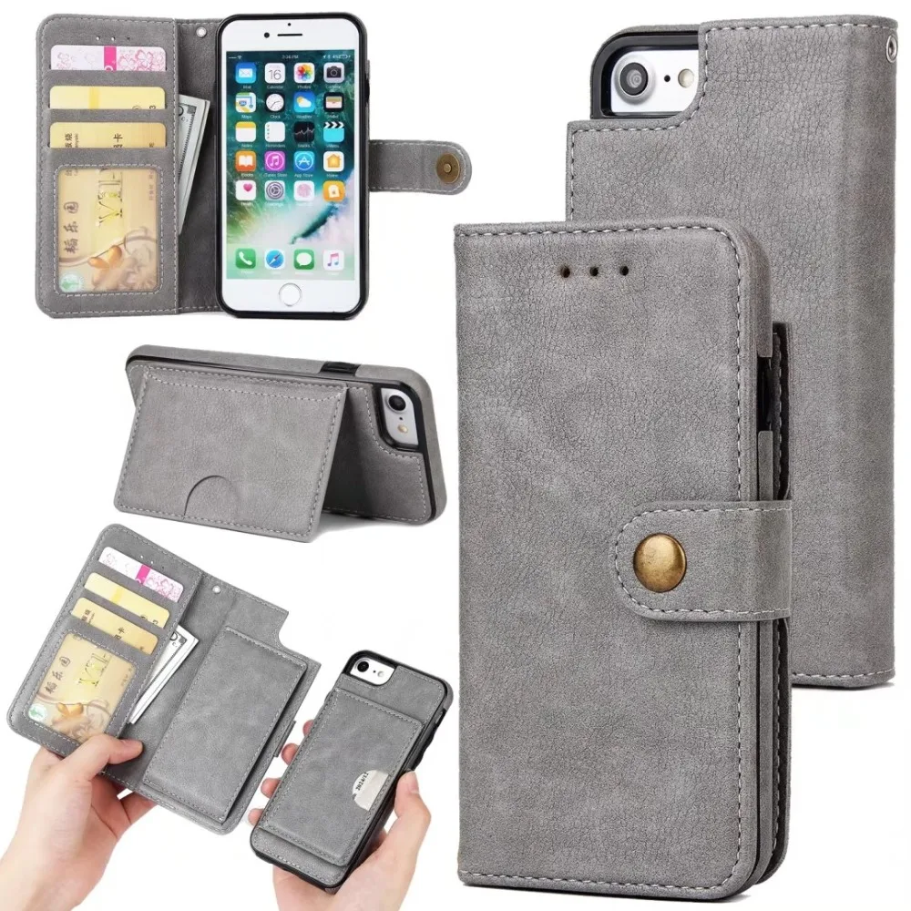 100PCS 2017 Buckle Multi-function Detachable Hybrid PU Leather Wallet Case Stand Flip Cover for iPhone 6 6S Plus 7 | Мобильные