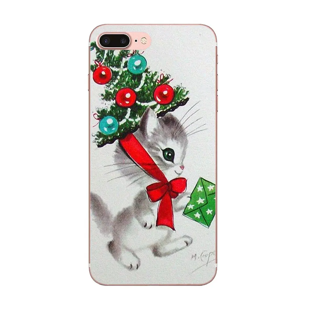 Винтажный Рождественский чехол с рисунком котенка для Apple iPhone 4 4S 5 5C 5S SE 6 6S 7 8 Plus X XS