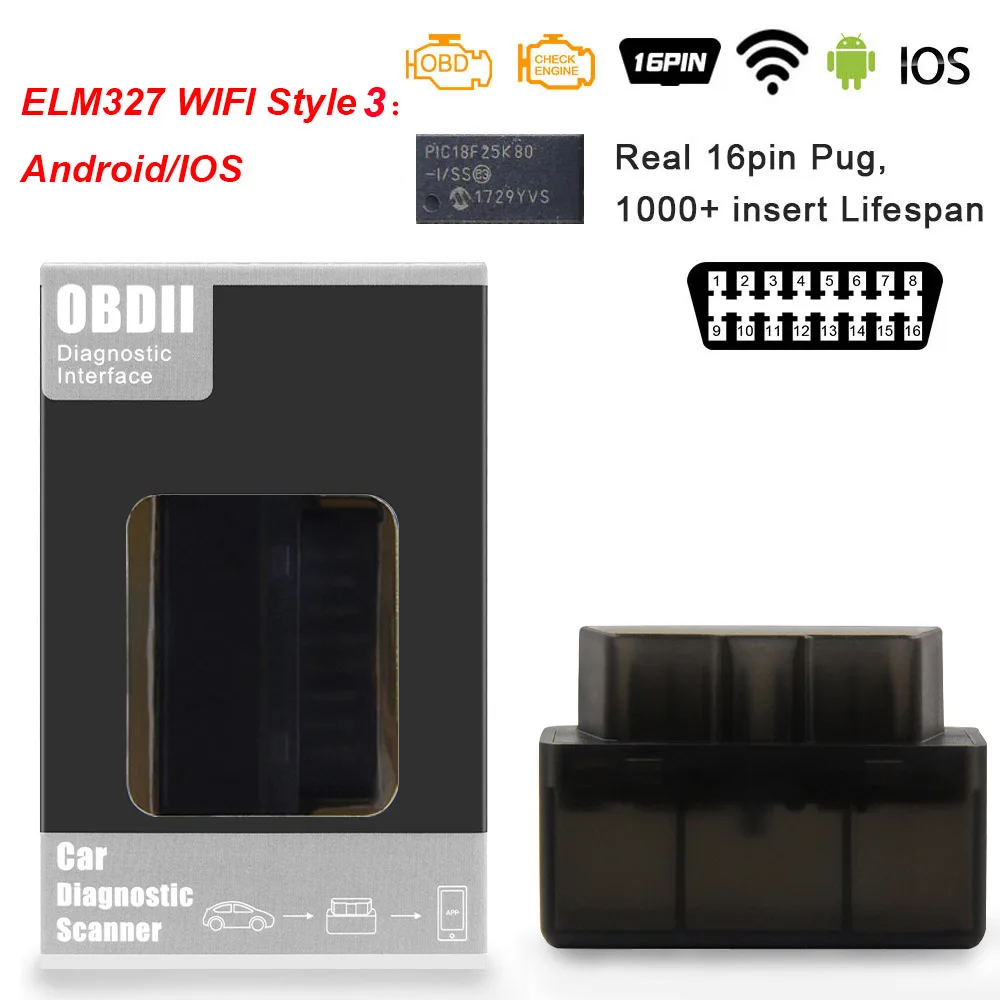 OBDII WIFI OBD2 Wi-Fi сканер ELM 327 ELM327 v1.5 Wi-Fi PIC18F25K80 OBD OBD2 автомобильный диагностический авто инструмент Поддержка IOS/Android код ридер - Цвет: OBDII WIFI