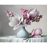 chenistory frameless magnolia diy painting by numbers kits acrylic paint on canvas flowers modern wall art picture for home arts