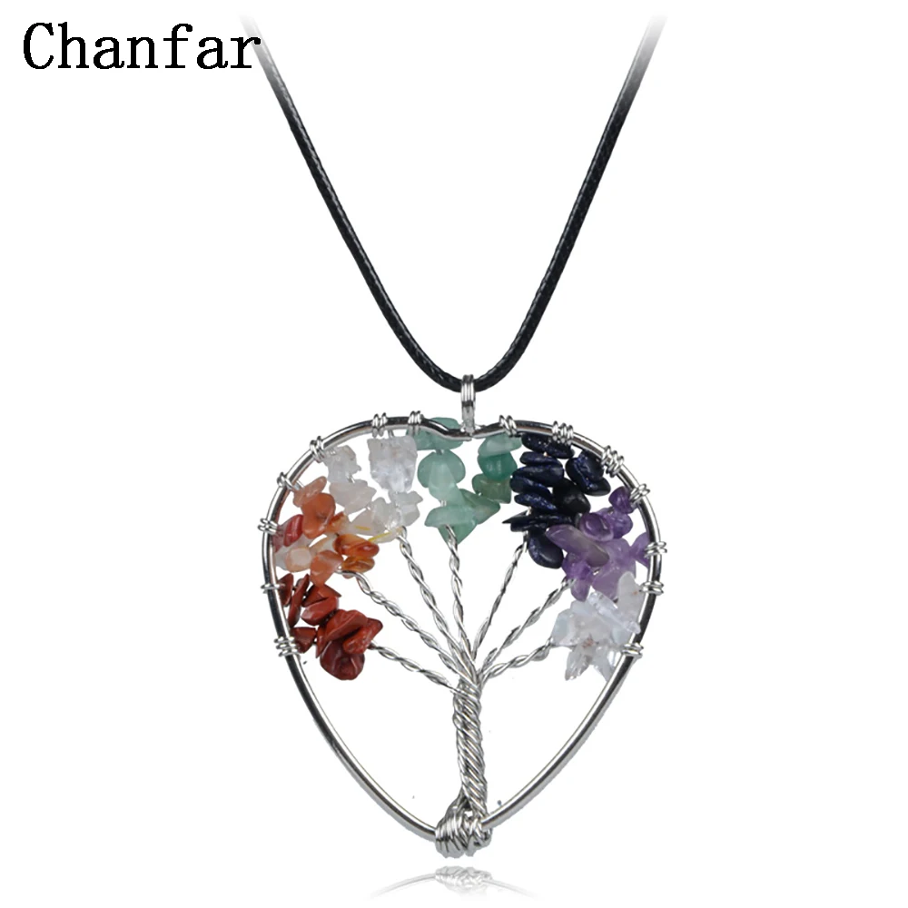

Chanfar Nature Stone Tree Shape Chips Pendant Necklace Multicolor Wisdom Tree Choker Necklace Women