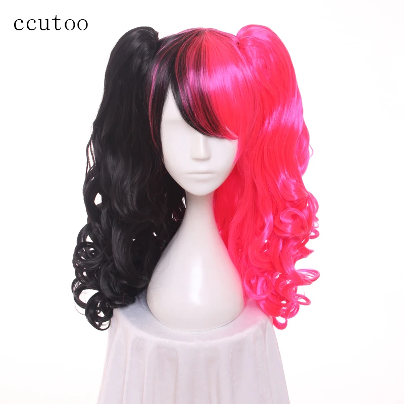 

ccutoo 65cm Half Black and Red Wavy Long Synthetic Wig Heat Resistance Women's Female Cosplay Costume Wig For Halloween Party