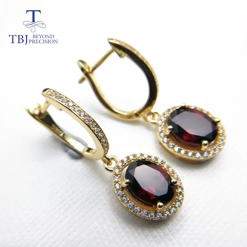 TBJ, фирменный дизайн, элегантные серьги-подвески с превосходным красным гранатом, 925 серебро, желтое золото, Женские Ювелирные изделия с коробкой