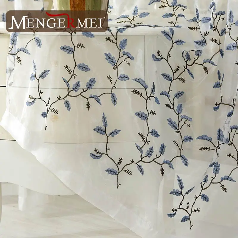 MENGERMEI узор листьев Curtians вышитые Элегантные прозрачные тюлевые шторы с листьями