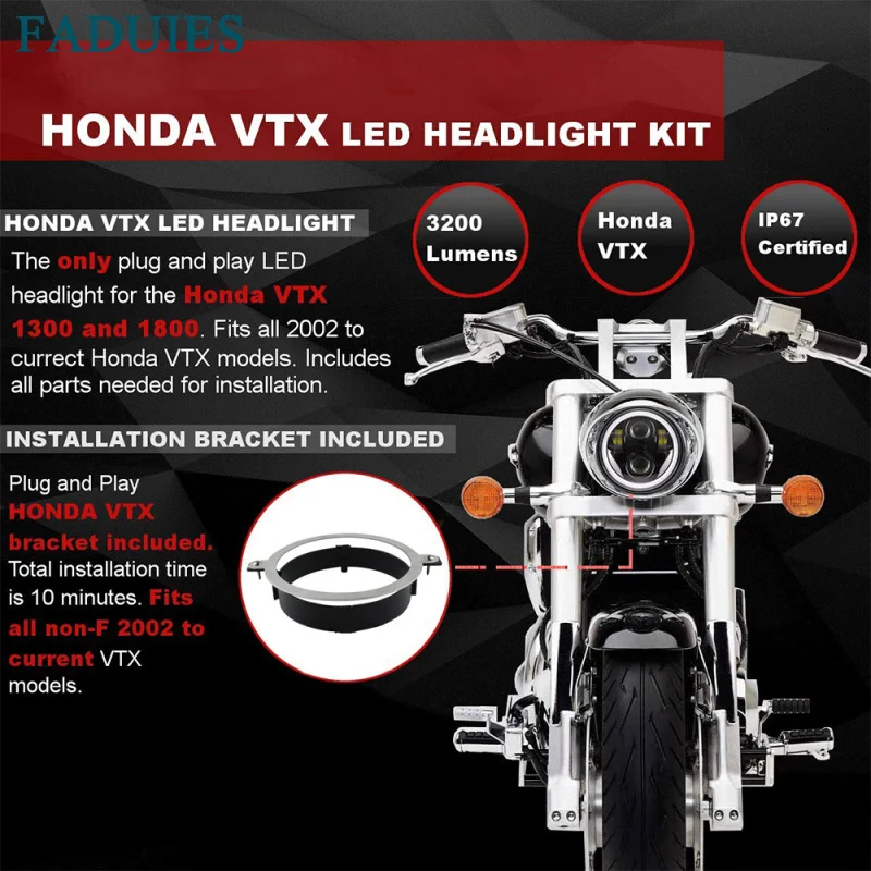Фара светодиодная мотоциклетная черная/хром 5 75 дюйма с кронштейном для Honda VTX 1800