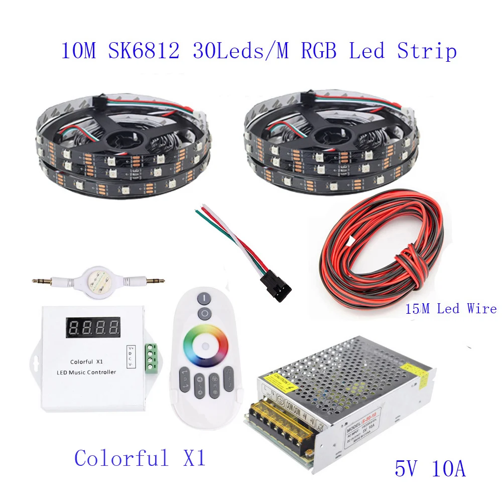20M 15M 10M 5M WS2812B LED Strip IC 30 leds/M RGB Smart Pixel + Colorful X1 Led Controller power supply | Лампы и освещение