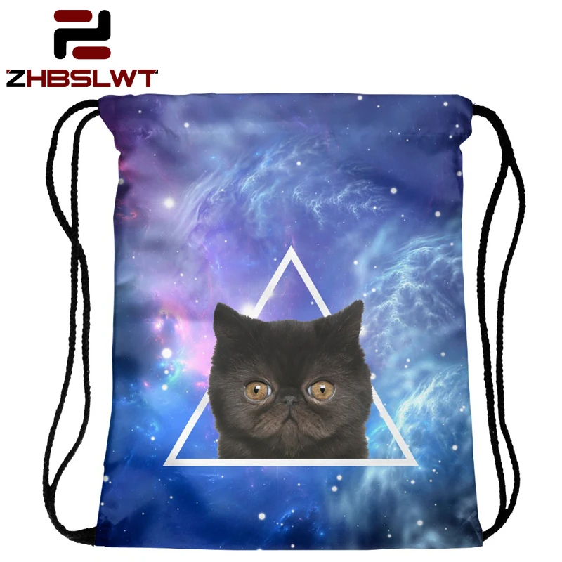 ZHBSLWT Новая модная зеленая и серая сумка на шнурке с котом женский рюкзак 3D принтом