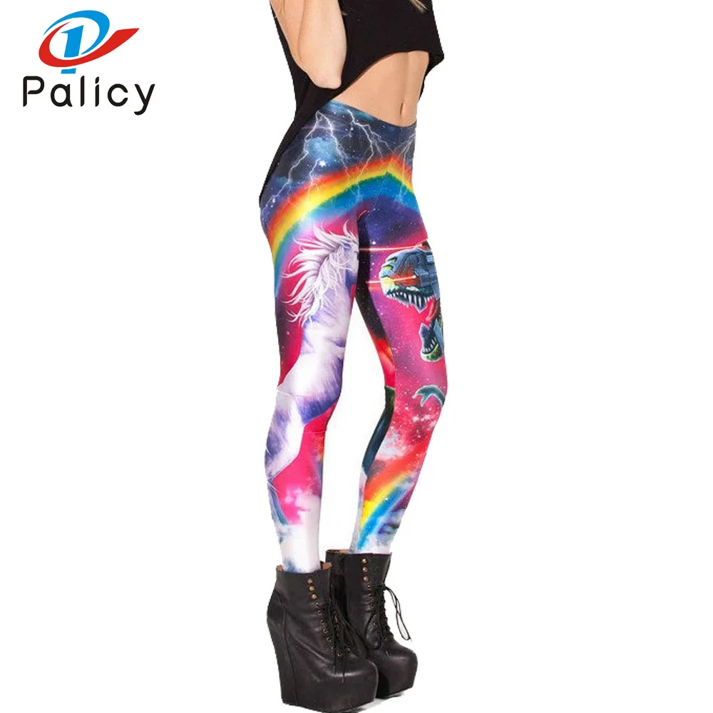 Palicy 2017 Fashion 3D Print Leggings Women Patterned Mid Waist Rainbow Workout Trouser Strench Pants Unicorn Galaxy Casual Thin