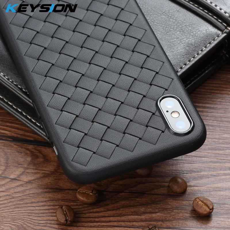 KEYSION Super Soft Phone Case For iPhone 8 Luxury Grid Weaving Cases 6 6s 7 Plus X Cover Silicone Accessories Black |