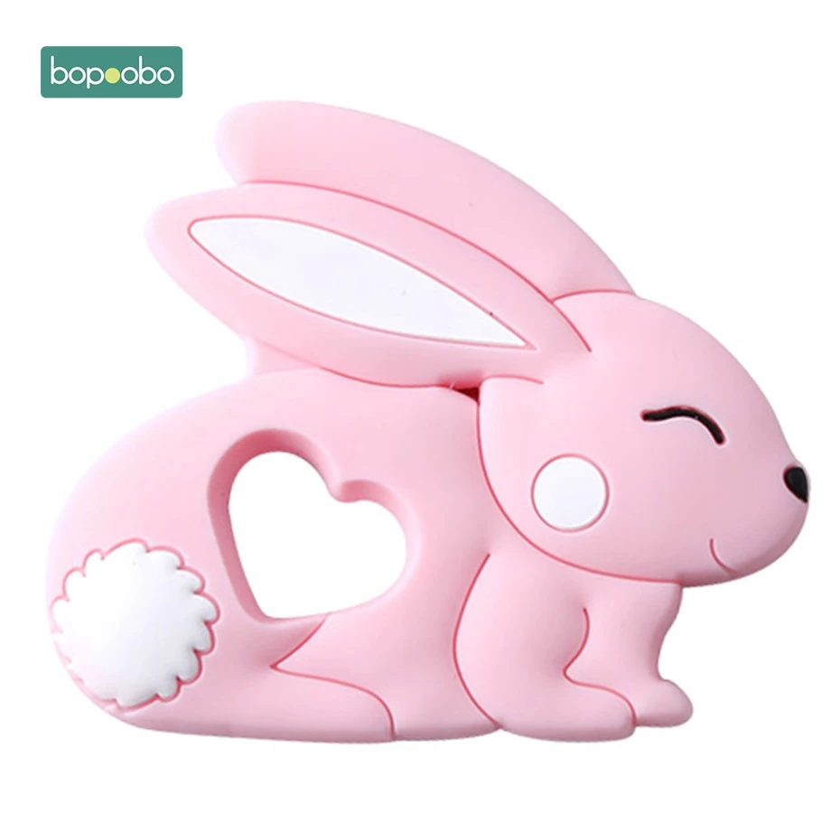 Pink Rabbit Bopobo, 1 шт., детский прорезыватель, силиконовый, кролик, пищевой, кролик, Прорезыватель для кормления, Прорезыватель для зубов, ожерелье, аксессуары, силиконовый Прорезыватель для животных - Цвет: Pink Rabbit