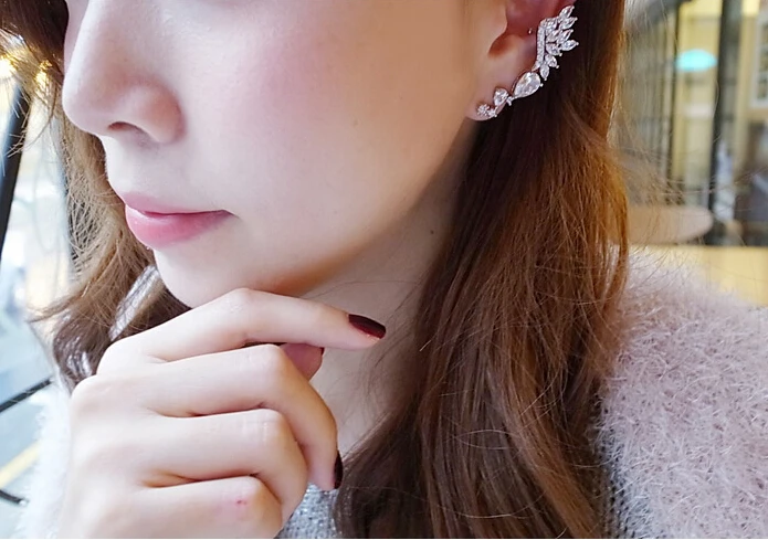 Корейский золото посеребрение кристалл листья уха манжеты горный хрусталь