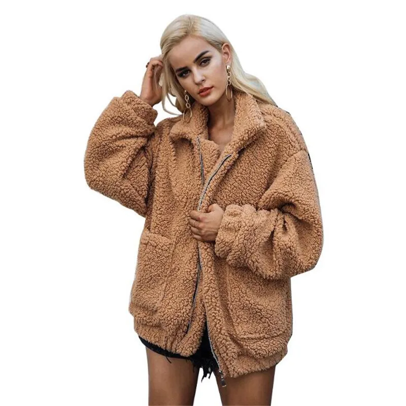 

Plus Size S-3XL Women Fashion Fluffy Shaggy Faux Fur Warm Winter Coat Cardigan Bomber Jacket Lady Coats Zipper Outwear Jackets