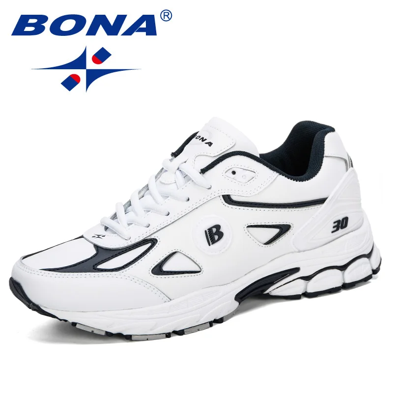 White deep blue BONA/; мужские кроссовки для бега; уличные кроссовки; Homme Zapatos Corrientes Verano Chaussures De Course Pour Hommes; мужские трендовые кроссовки - Цвет: White deep blue