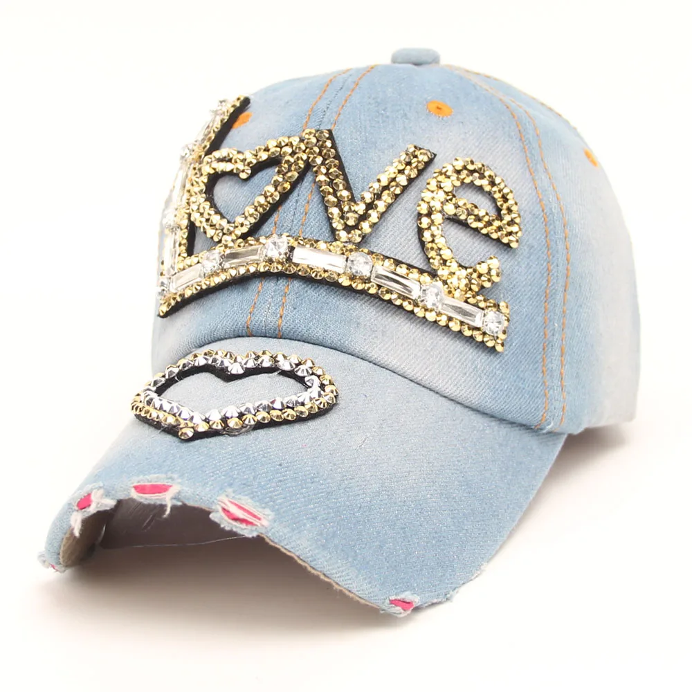 Горячая Распродажа летние золотые серебряные стразы джинсы бейсболка для женщин