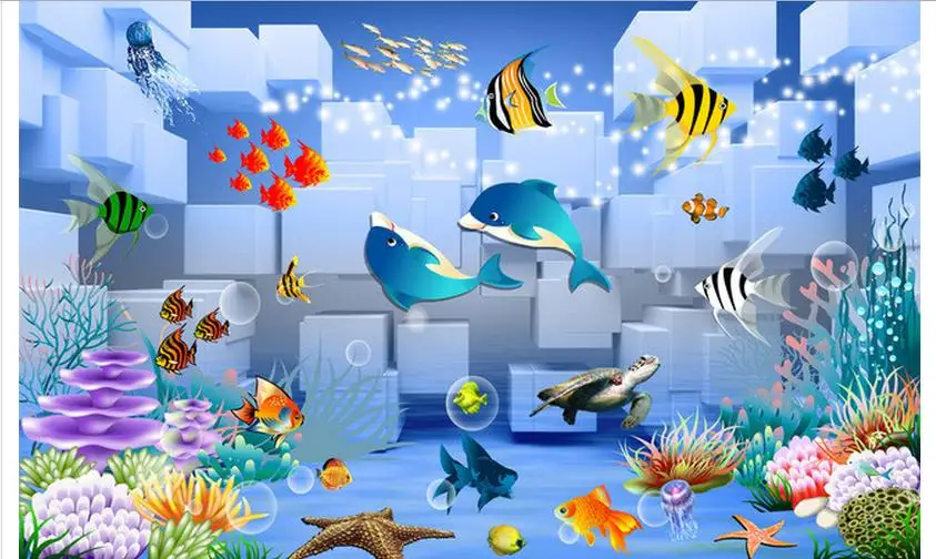 Индивидуальные 3d обои дети фрески 3 d мультфильм детская комната Подводный мир |