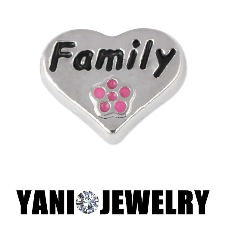F159 Бесплатная доставка Посеребренные сердца семья плавающий медальон Подвески