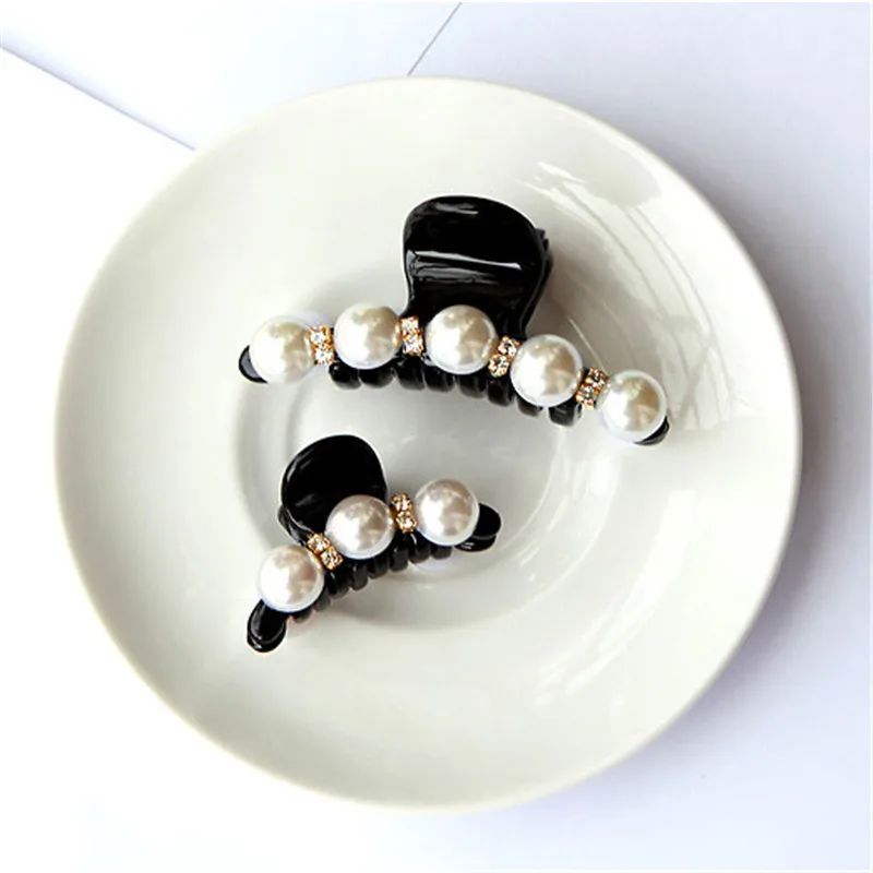 Распродажа 1 шт. женская заколка для волос с черными кристаллами и жемчужинами со