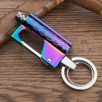 Dazzle Color Honest Роскошный многофункциональный автомобильный брелок, инструмент для зажигания, керосин, Мужская цепочка для ключей, зажигалка, ювелирное изделие, подарок для мужчин - Цвет: Dazzle Color