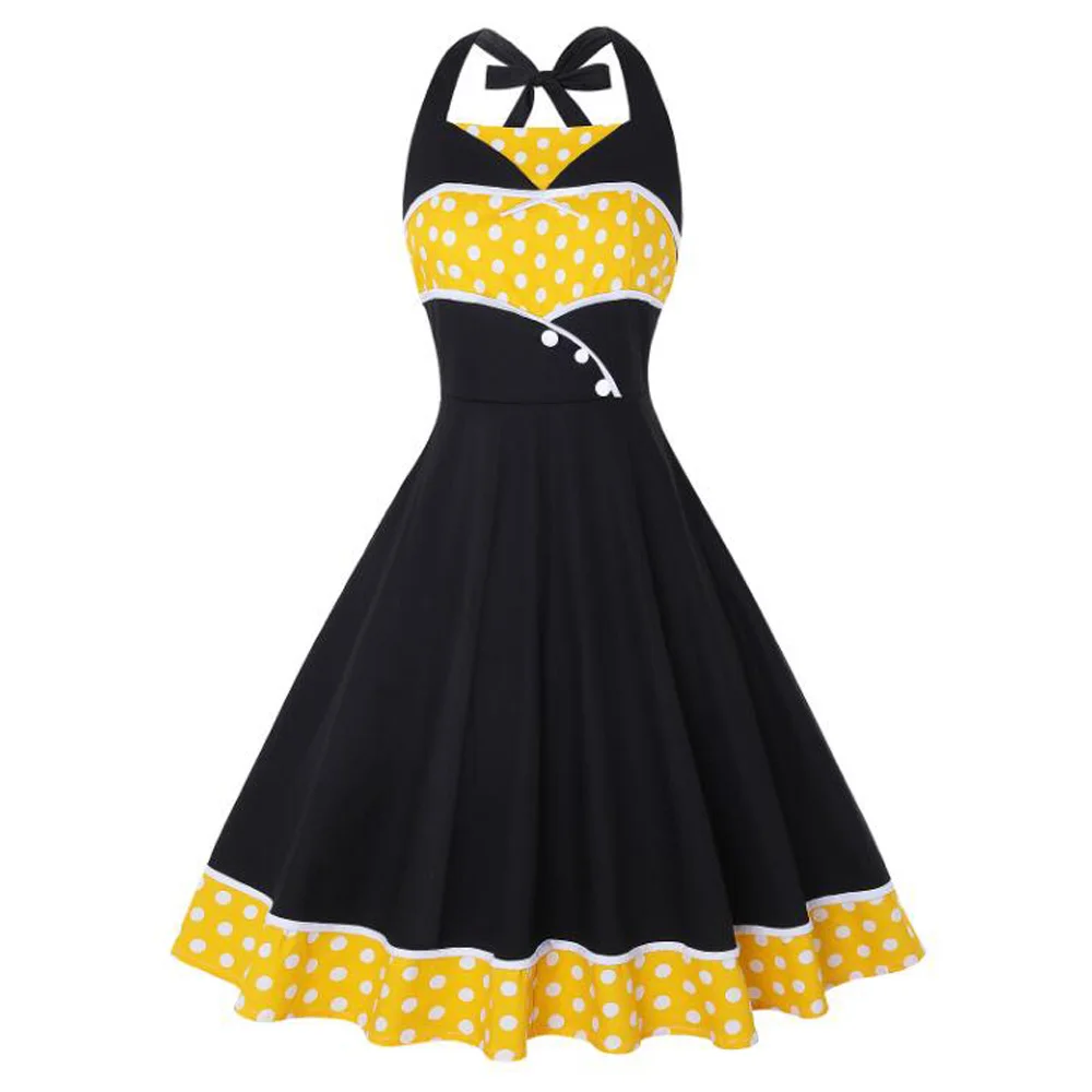 Красное платье в горошек женское летнее без рукавов с бретелькой через шею