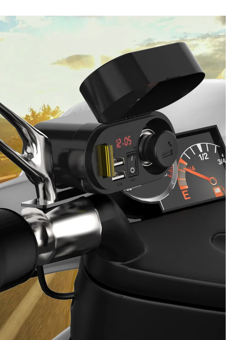 Водонепроницаемый мотоцикл прикуривателя Dual USB Автомобильное зарядное устройство Зарядное устройство с Вольтметр время Дисплей 5v 1A 2.1A Питание для мобильного телефона