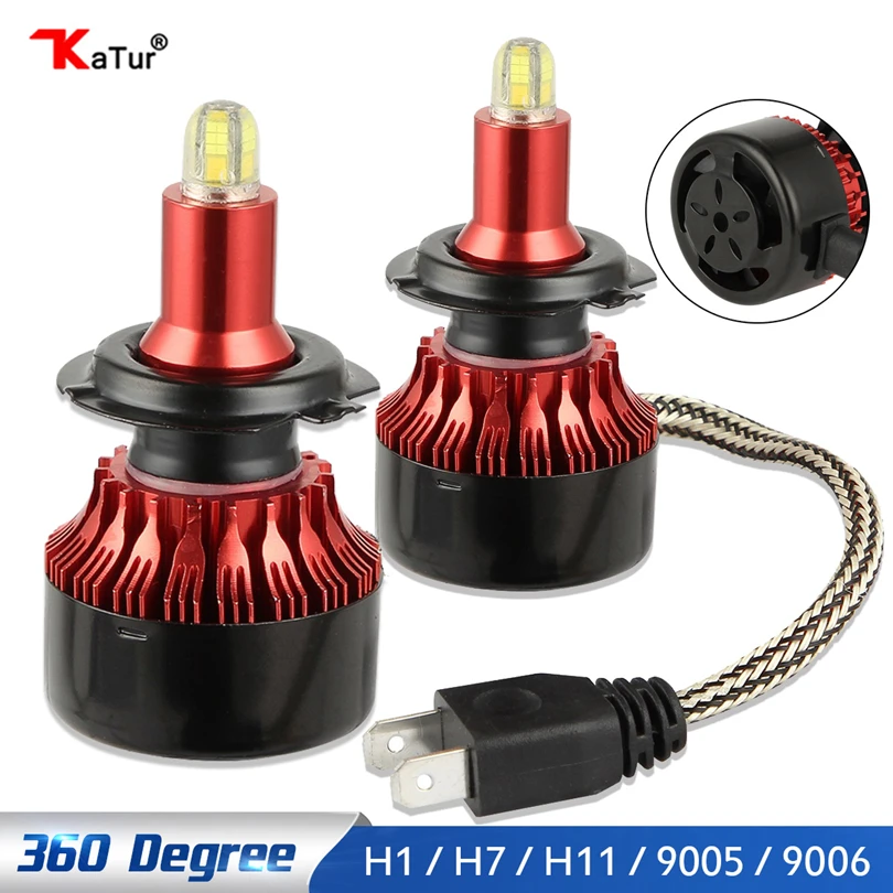 

Светодиодные лампы для автомобильных фар Katur, H7, 6000K, H11, H8, H1, HB3, 9005, HB4, 9006, 3D, 360 градусов, Автомобильные противотуманные фары с 8 боковыми лампам...